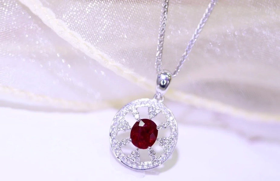 0.65Ct Ruby and Diamond Pendant Necklace 18K White Gold, Ruby and Diamond Pendant Necklace, 18K White Gold, Ruby & Diamond Necklace, Ruby and Diamond Necklace, Ruby Pendant Necklace, Natural Ruby Necklace, Genuine Ruby, Burma Ruby, Natural Ruby, Pigeon Blood Ruby, Authentic Ruby Pendant Necklace, Authentic Ruby Necklace, Natural Ruby Necklace, Women's Ruby Necklace, 18k Gold Ruby Necklace, July Birthstone Ruby, July Birthstone Ruby Necklace, Anniversary Gift Ruby, Natural Ruby Pendant, Natural Ruby