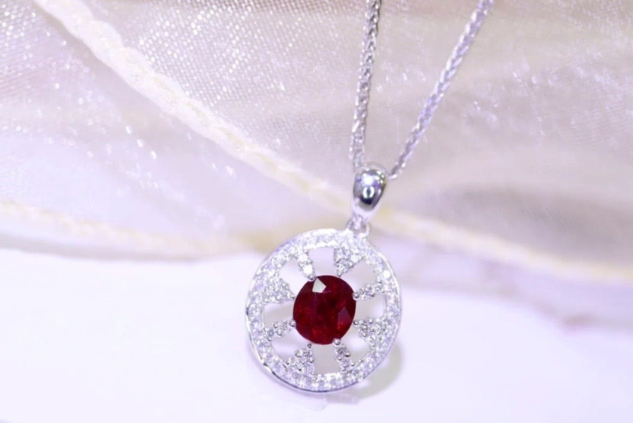 0.65Ct Ruby and Diamond Pendant Necklace 18K White Gold, Ruby and Diamond Pendant Necklace, 18K White Gold, Ruby & Diamond Necklace, Ruby and Diamond Necklace, Ruby Pendant Necklace, Natural Ruby Necklace, Genuine Ruby, Burma Ruby, Natural Ruby, Pigeon Blood Ruby, Authentic Ruby Pendant Necklace, Authentic Ruby Necklace, Natural Ruby Necklace, Women's Ruby Necklace, 18k Gold Ruby Necklace, July Birthstone Ruby, July Birthstone Ruby Necklace, Anniversary Gift Ruby, Natural Ruby Pendant, Natural Ruby