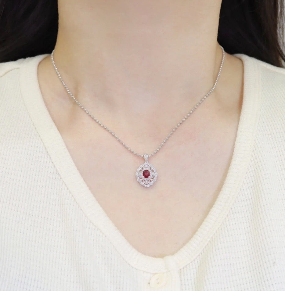 0.65Ct Ruby and Diamond Pendant Necklace 18K White Gold, Ruby and Diamond Pendant Necklace, 18K White Gold, Ruby & Diamond Necklace, Ruby and Diamond Necklace, Ruby Pendant Necklace, Natural Ruby Necklace, Genuine Ruby, Burma Ruby, Natural Ruby, Pigeon Blood Ruby, Authentic Ruby Pendant Necklace, Authentic Ruby Necklace, Natural Ruby Necklace, Women's Ruby Necklace, 18k Gold Ruby Necklace, July Birthstone Ruby, July Birthstone Ruby Necklace, Anniversary Gift Ruby, Natural Ruby Pendant, Natural Ruby