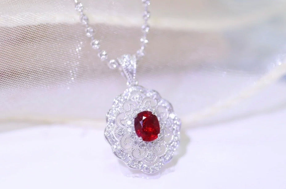 0.65Ct Ruby and Diamond Pendant Necklace 18K White Gold, Ruby and Diamond Pendant Necklace, 18K White Gold, Ruby & Diamond Necklace, Ruby and Diamond Necklace, Ruby Pendant Necklace, Natural Ruby Necklace, Genuine Ruby, Burma Ruby, Natural Ruby, Pigeon Blood Ruby, Authentic Ruby Pendant Necklace, Authentic Ruby Necklace, Natural Ruby Necklace, Women's Ruby Necklace, 18k Gold Ruby Necklace, July Birthstone Ruby, July Birthstone Ruby Necklace, Anniversary Gift Ruby, Natural Ruby Pendant, Natural Ruby