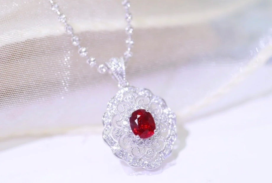 0.65Ct Ruby and Diamond Pendant Necklace 18K White Gold, Ruby and Diamond Pendant Necklace, 18K White Gold, Ruby & Diamond Necklace, Ruby and Diamond Necklace, Ruby Pendant Necklace, Natural Ruby Necklace, Genuine Ruby, Burma Ruby, Natural Ruby, Pigeon Blood Ruby, Authentic Ruby Pendant Necklace, Authentic Ruby Necklace, Natural Ruby Necklace, Women's Ruby Necklace, 18k Gold Ruby Necklace, July Birthstone Ruby, July Birthstone Ruby Necklace, Anniversary Gift Ruby, Natural Ruby Pendant, Natural Ruby