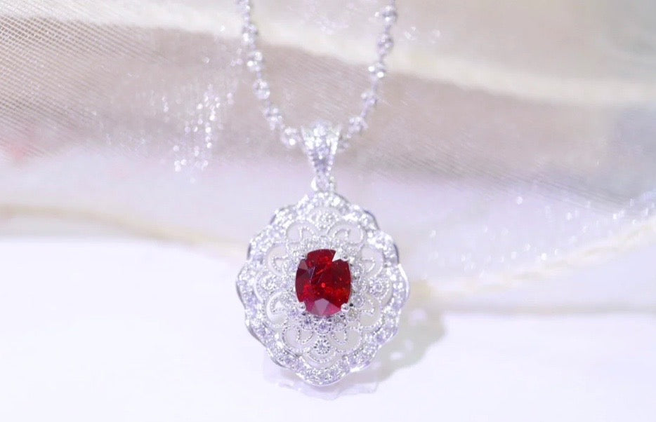 0.65Ct Ruby and Diamond Pendant Necklace 18K White Gold, Ruby and Diamond Pendant Necklace, 18K White Gold, Ruby & Diamond Necklace, Ruby and Diamond Necklace, Ruby Pendant Necklace, Natural Ruby Necklace, Genuine Ruby, Burma Ruby, Natural Ruby, Pigeon Blood Ruby, Authentic Ruby Pendant Necklace, Authentic Ruby Necklace, Natural Ruby Necklace, Women's Ruby Necklace, 18k Gold Ruby Necklace, July Birthstone Ruby, July Birthstone Ruby Necklace, Anniversary Gift Ruby, Natural Ruby Pendant, Natural Ruby