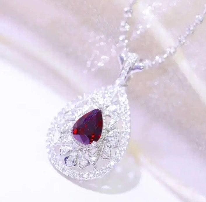 0.60Ct Ruby & Diamond Pendant Necklace 18K White Gold Au750, Dark Red Ruby, Pigeon Blood Ruby, Ruby Necklace, Ruby Pendant, Ruby Pendant Necklace, Natural Ruby Necklace, Genuine Ruby, Burma Ruby, Natural Ruby, Pigeon Blood Ruby, Authentic Ruby Pendant Necklace, Authentic Ruby Necklace, Natural Ruby Necklace, Women's Ruby Necklace, 18k Gold Ruby Necklace, July Birthstone Ruby, July Birthstone Ruby Necklace, Anniversary Gift Ruby, Natural Ruby Pendant, Natural Ruby