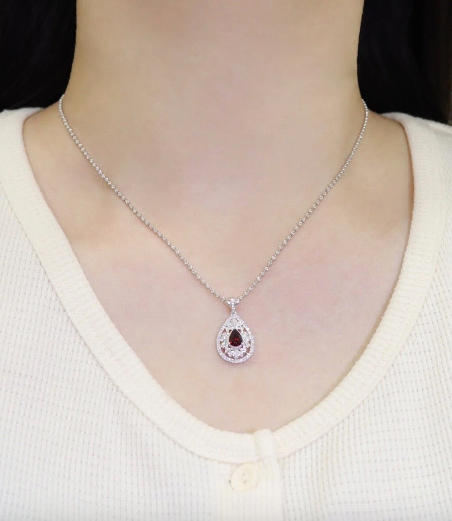 0.60Ct Ruby & Diamond Pendant Necklace 18K White Gold Au750, Dark Red Ruby, Pigeon Blood Ruby, Ruby Necklace, Ruby Pendant, Ruby Pendant Necklace, Natural Ruby Necklace, Genuine Ruby, Burma Ruby, Natural Ruby, Pigeon Blood Ruby, Authentic Ruby Pendant Necklace, Authentic Ruby Necklace, Natural Ruby Necklace, Women's Ruby Necklace, 18k Gold Ruby Necklace, July Birthstone Ruby, July Birthstone Ruby Necklace, Anniversary Gift Ruby, Natural Ruby Pendant, Natural Ruby