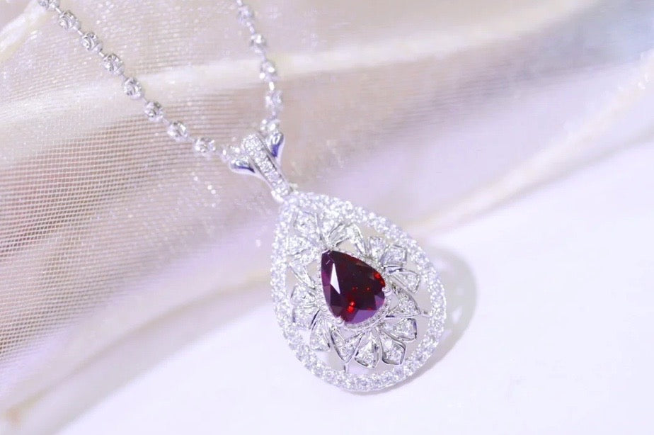 0.60Ct Ruby & Diamond Pendant Necklace 18K White Gold Au750, Dark Red Ruby, Pigeon Blood Ruby, Ruby Necklace, Ruby Pendant, Ruby Pendant Necklace, Natural Ruby Necklace, Genuine Ruby, Burma Ruby, Natural Ruby, Pigeon Blood Ruby, Authentic Ruby Pendant Necklace, Authentic Ruby Necklace, Natural Ruby Necklace, Women's Ruby Necklace, 18k Gold Ruby Necklace, July Birthstone Ruby, July Birthstone Ruby Necklace, Anniversary Gift Ruby, Natural Ruby Pendant, Natural Ruby