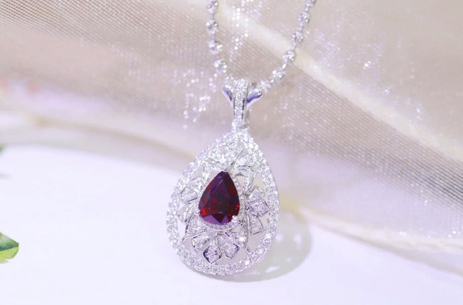 0.60Ct Ruby & Diamond Pendant Necklace 18K White Gold Au750, Dark Red Ruby, Pigeon Blood Ruby, Ruby Necklace, Ruby Pendant, Ruby Pendant Necklace, Natural Ruby Necklace, Genuine Ruby, Burma Ruby, Natural Ruby, Pigeon Blood Ruby, Authentic Ruby Pendant Necklace, Authentic Ruby Necklace, Natural Ruby Necklace, Women's Ruby Necklace, 18k Gold Ruby Necklace, July Birthstone Ruby, July Birthstone Ruby Necklace, Anniversary Gift Ruby, Natural Ruby Pendant, Natural Ruby