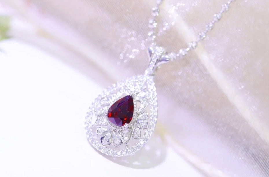 0.60Ct Ruby & Diamond Pendant Necklace 18K White Gold Au750, Dark Red Ruby, Pigeon Blood Ruby, Ruby Necklace, Ruby Pendant, Ruby Pendant Necklace, Natural Ruby Necklace, Genuine Ruby, Burma Ruby, Natural Ruby, Pigeon Blood Ruby, Authentic Ruby Pendant Necklace, Authentic Ruby Necklace, Natural Ruby Necklace, Women's Ruby Necklace, 18k Gold Ruby Necklace, July Birthstone Ruby, July Birthstone Ruby Necklace, Anniversary Gift Ruby, Natural Ruby Pendant, Natural Ruby