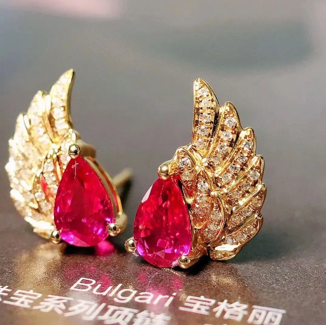 Ruby Angel Wing Earrings, Ruby & Diamond Earrings, Natural Ruby and Diamond Earrings, 18k Gold Ruby Earrings, Solid Yellow Gold Ruby Earrings, Natural Ruby Earrings 18k Gold, Ruby and Diamond Stud Earrings, Anniversary Gift Ruby Jewelry, Natural Ruby Jewelry, Ruby and Diamond Jewelry, 18k Gold Ruby Earrings, 18k Yellow Gold Ruby Earrings, Natural Ruby & Diamond