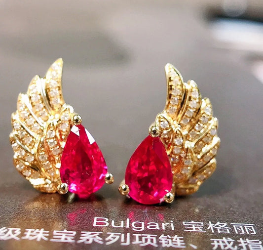 Ruby Angel Wing Earrings, Ruby & Diamond Earrings, Natural Ruby and Diamond Earrings, 18k Gold Ruby Earrings, Solid Yellow Gold Ruby Earrings, Natural Ruby Earrings 18k Gold, Ruby and Diamond Stud Earrings, Anniversary Gift Ruby Jewelry, Natural Ruby Jewelry, Ruby and Diamond Jewelry, 18k Gold Ruby Earrings, 18k Yellow Gold Ruby Earrings, Natural Ruby & Diamond