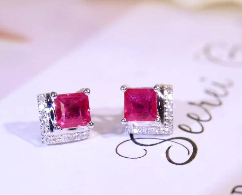 Pink Ruby & Diamond Stud Earrings 18k White Gold, Pink Ruby & Diamond Earrings, 18k White Gold Ruby Earrings Pink Ruby Earrings, Pink Ruby and Diamond Earrings, Natural Pink Ruby Earrings, Ruby & Diamond Earrings, Natural Ruby and Diamond Earrings, 18k Gold Ruby Earrings, Solid White Gold Ruby Earrings, Natural Ruby Earrings 18k Gold, Ruby and Diamond Stud Earrings, Anniversary Gift Ruby Jewelry, Natural Ruby Jewelry, Ruby and Diamond Jewelry