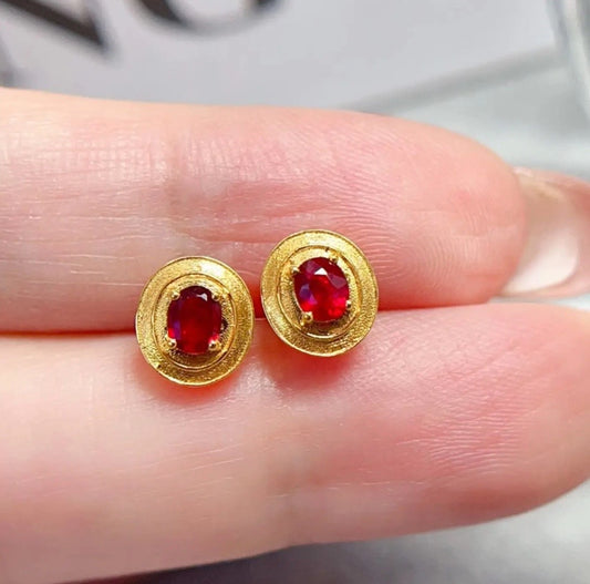 Dainty Ruby Stud Earrings Solid 18k Yellow Gold, Dainty Ruby Stud Earrings, Solid 18k Yellow Gold Ruby Earrings, Small Ruby Stud Earrings, Dainty Ruby Earrings, Dainty Ruby Jewelry, Yellow Gold Ruby Stud Earrings, Solid Gold Ruby Studs, 18k Yellow Gold Ruby Earrings