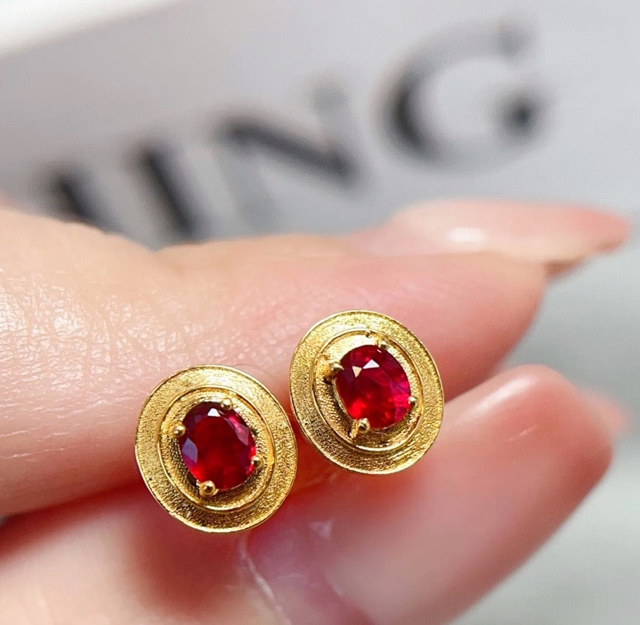 0.4Ct Dainty Ruby Stud Earrings Solid 18k Yellow Gold