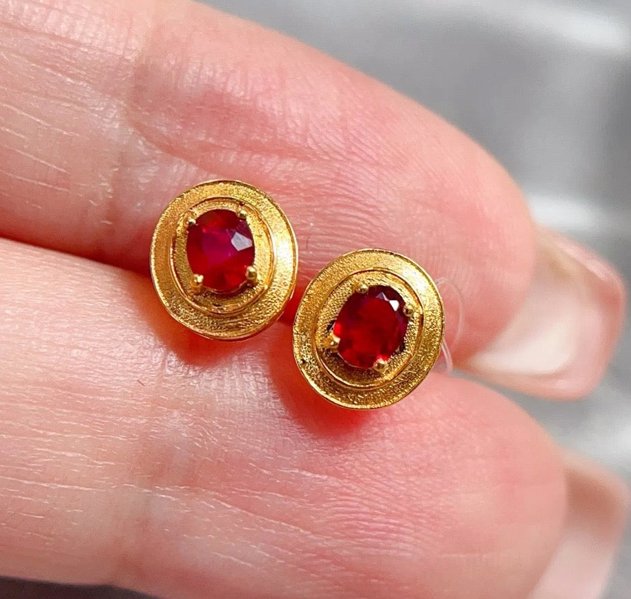 0.4Ct Dainty Ruby Stud Earrings Solid 18k Yellow Gold