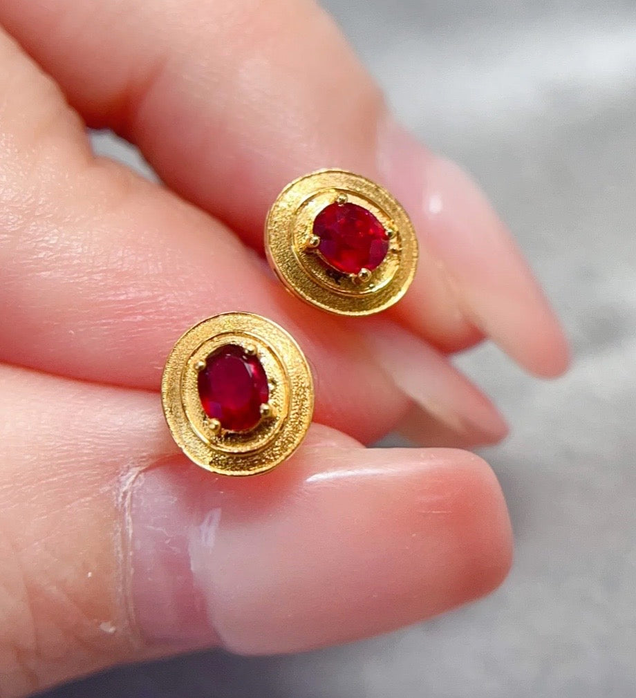 0.4Ct Dainty Ruby Stud Earrings Solid 18k Yellow Gold