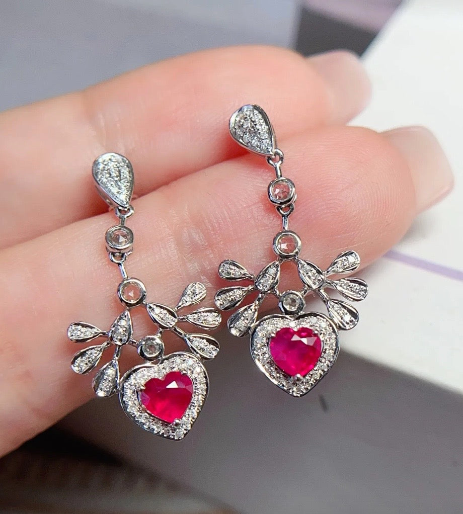 Pink Ruby & Diamond Heart Dangle Earrings 18k White Gold, Pink Ruby & Diamond Dangle Earrings 18k White Gold, Pink Ruby & Diamond Earrings, 18k White Gold Ruby Earrings Pink Ruby Earrings, Pink Ruby and Diamond Earrings, Natural Pink Ruby Earrings, Ruby & Diamond Earrings, Natural Ruby and Diamond Earrings, 18k Gold Ruby Earrings, Solid White Gold Ruby Earrings, Natural Ruby Earrings 18k Gold, Ruby and Diamond Earrings, Anniversary Gift Ruby Jewelry, Natural Ruby Jewelry, Ruby and Diamond Jewelry