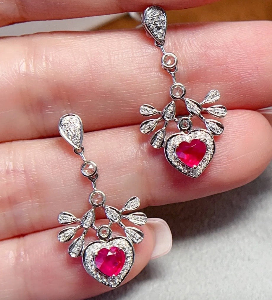 Pink Ruby & Diamond Heart Dangle Earrings 18k White Gold, Pink Ruby & Diamond Dangle Earrings 18k White Gold, Pink Ruby & Diamond Earrings, 18k White Gold Ruby Earrings Pink Ruby Earrings, Pink Ruby and Diamond Earrings, Natural Pink Ruby Earrings, Ruby & Diamond Earrings, Natural Ruby and Diamond Earrings, 18k Gold Ruby Earrings, Solid White Gold Ruby Earrings, Natural Ruby Earrings 18k Gold, Ruby and Diamond Earrings, Anniversary Gift Ruby Jewelry, Natural Ruby Jewelry, Ruby and Diamond Jewelry