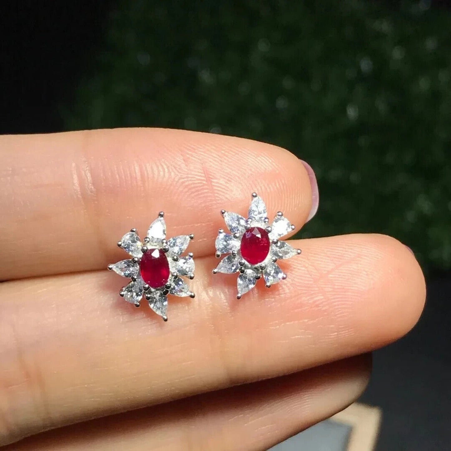 Natural Ruby Stud Earrings, Women's Ruby Cluster Earrings