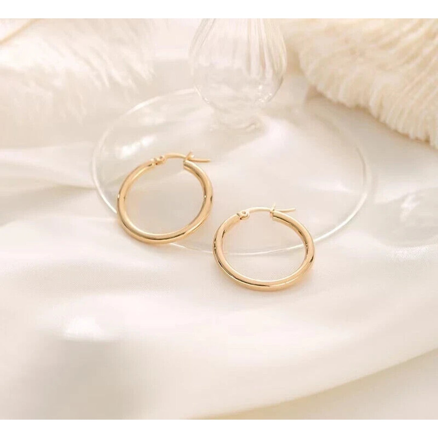 18k Yellow Gold Hoop Earrings, Dainty Yellow Gold Hoop Earrings Au750 Yellow