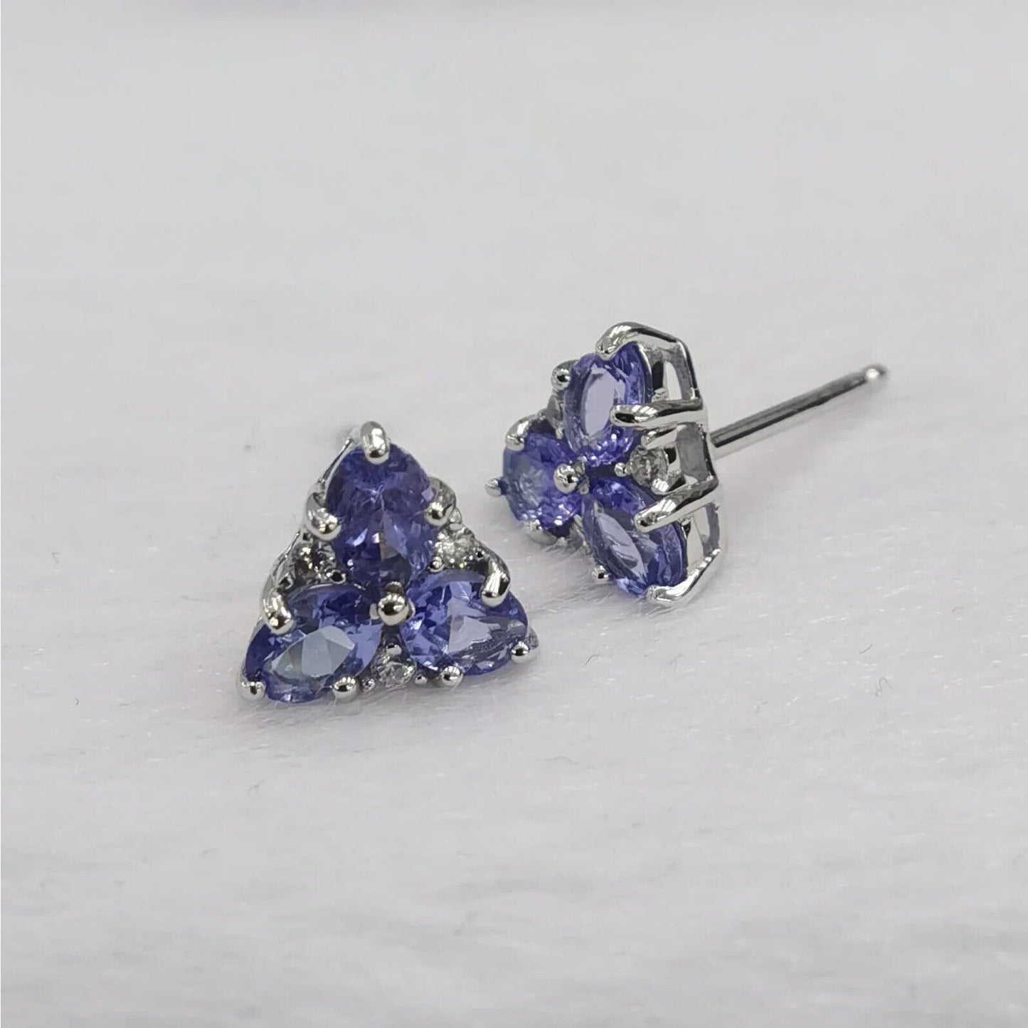 Purple Tanzanite Triangle Cluster Stud Earrings 8x9mm