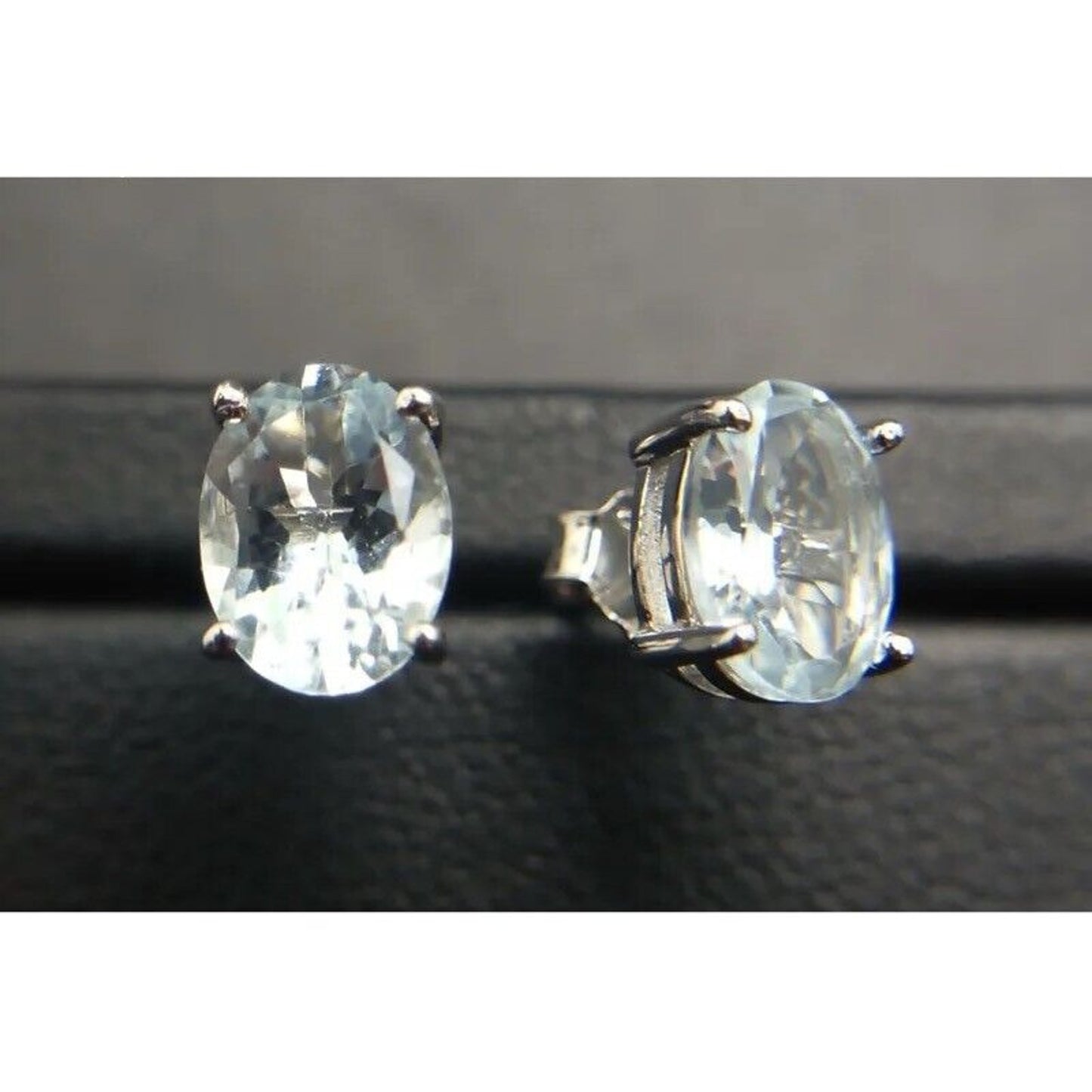 Aquamarine Stud Earrings Oval Cut 5x7mm, Natural Aquamarine Stud Earrings