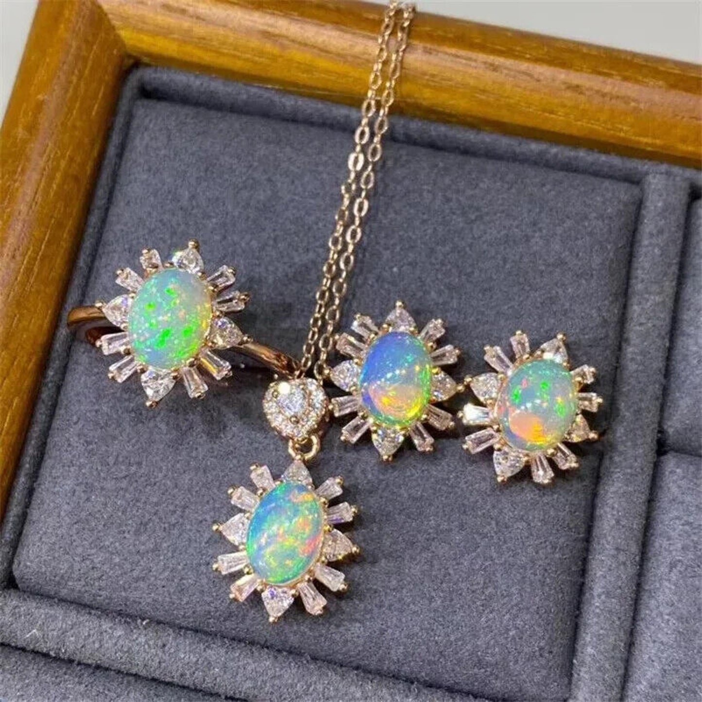 Natural Fire Opal Jewelry Set, Women's Natural Fire Opal Jewelry Set