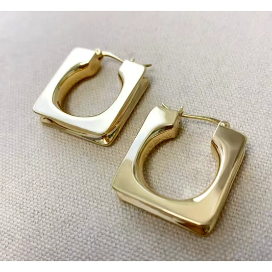 18k Gold Hoop Earrings, Square Hoops 18k Solid , Au750 Hoops