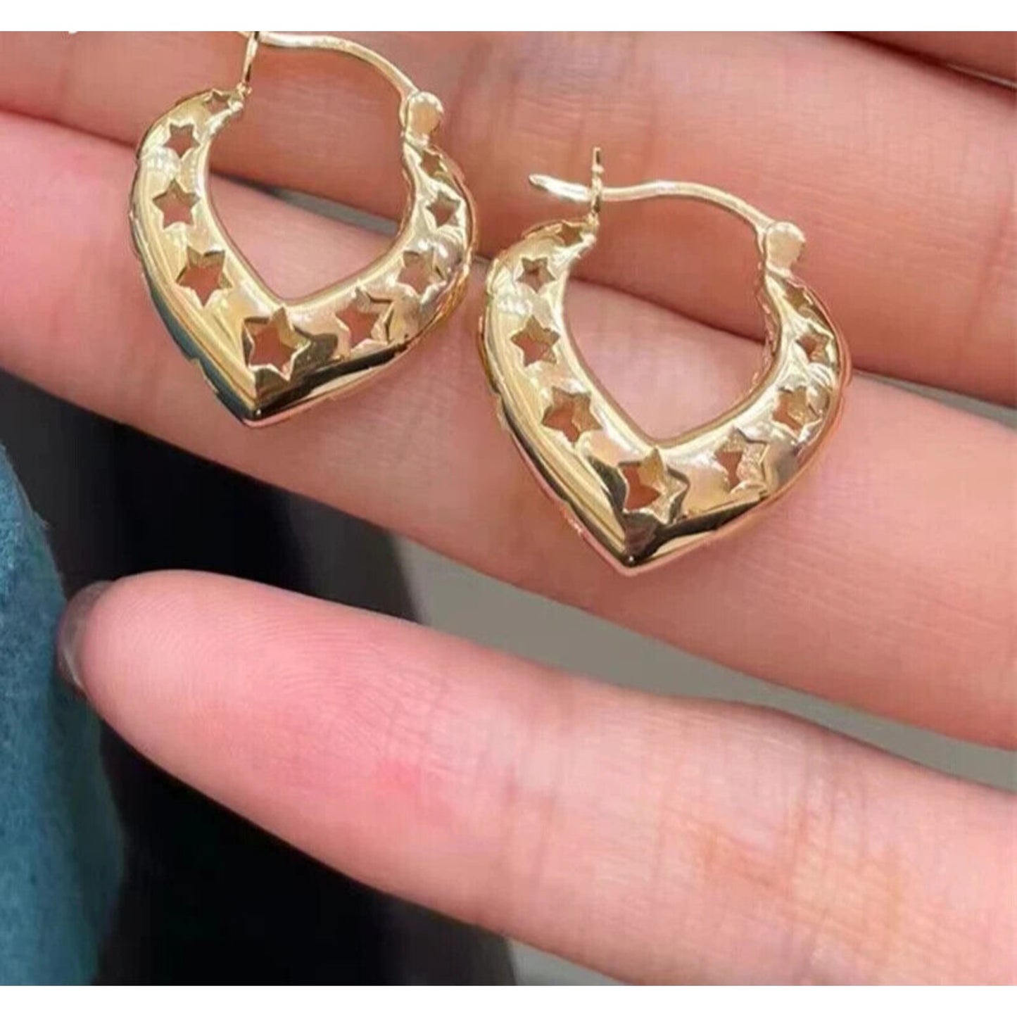 18k Yellow Gold Hoop Earrings, Yellow Gold Star Hoop Earrings Au750, Gold Hoops