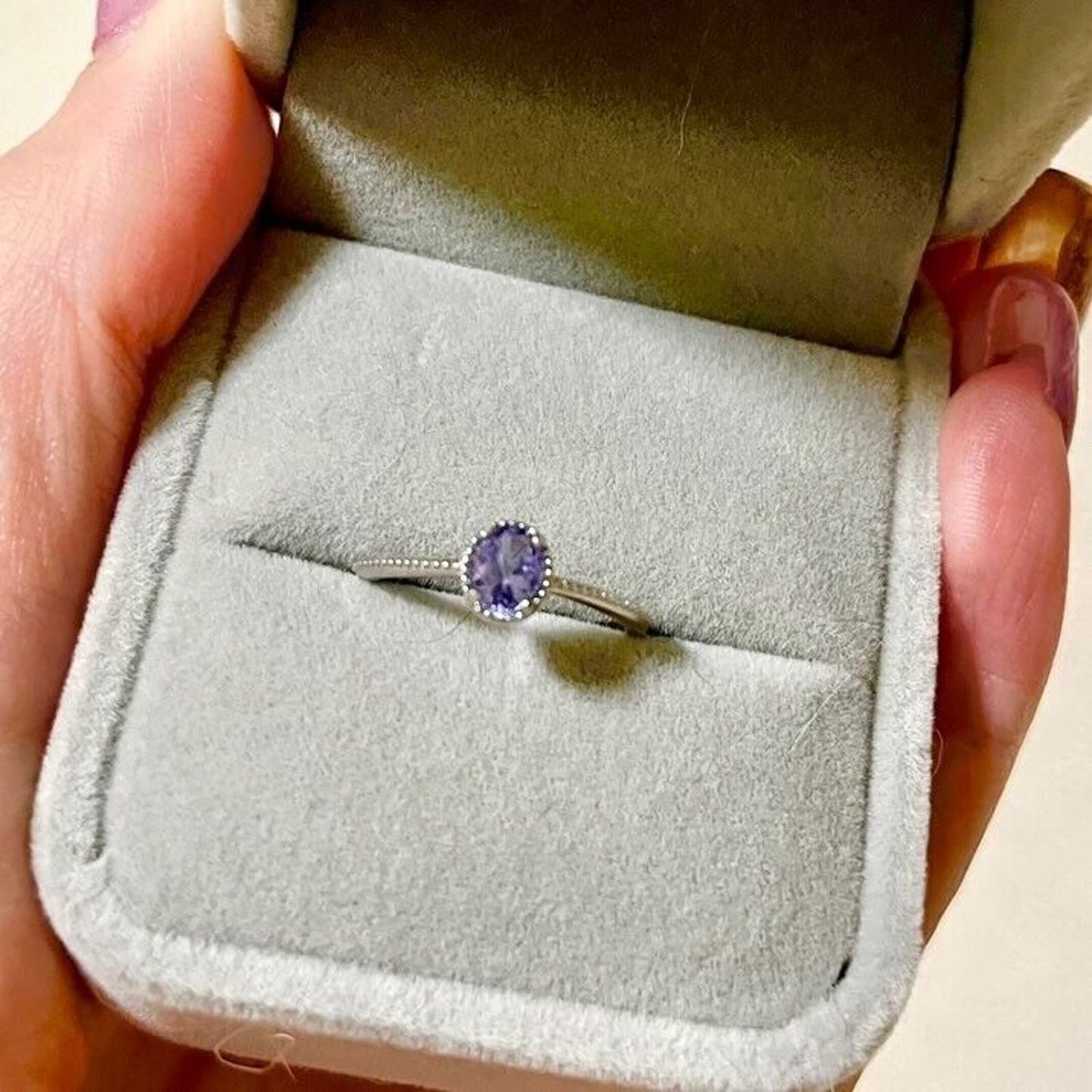 VVS Grade Purple Tanzanite Ring, Dainty Purple Tanzanite Sterling Silver Ring