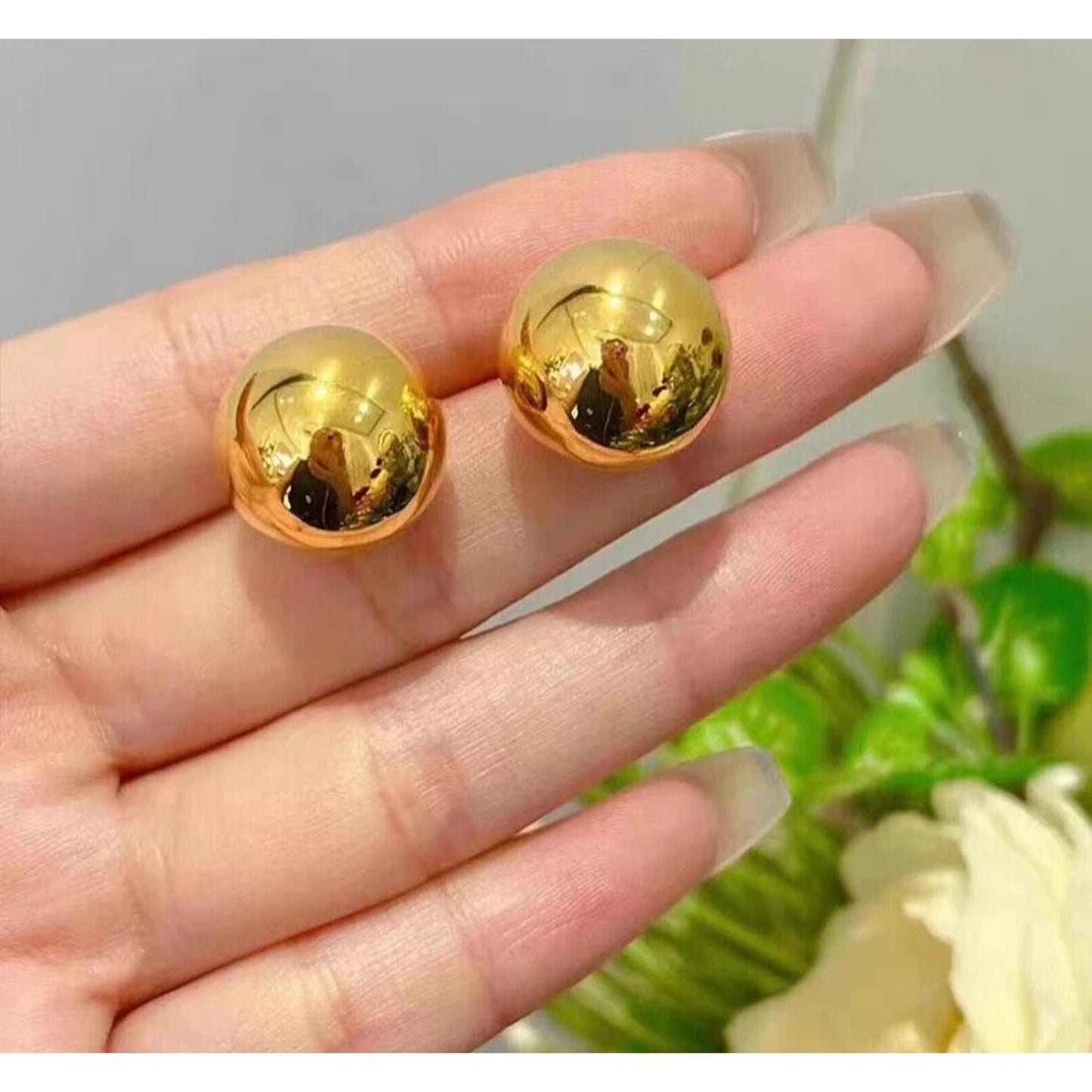 18k Yellow Gold Round Ball Earrings, Large Solid Gold Round Ball Earrings Au750