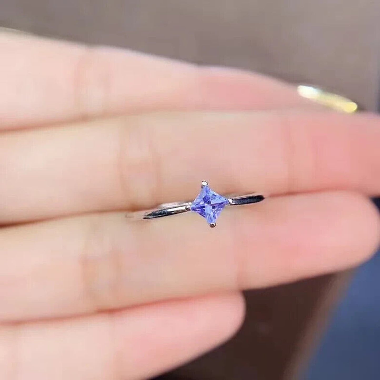 Dainty Purple Tanzanite Square Cut Ring 3.5mm