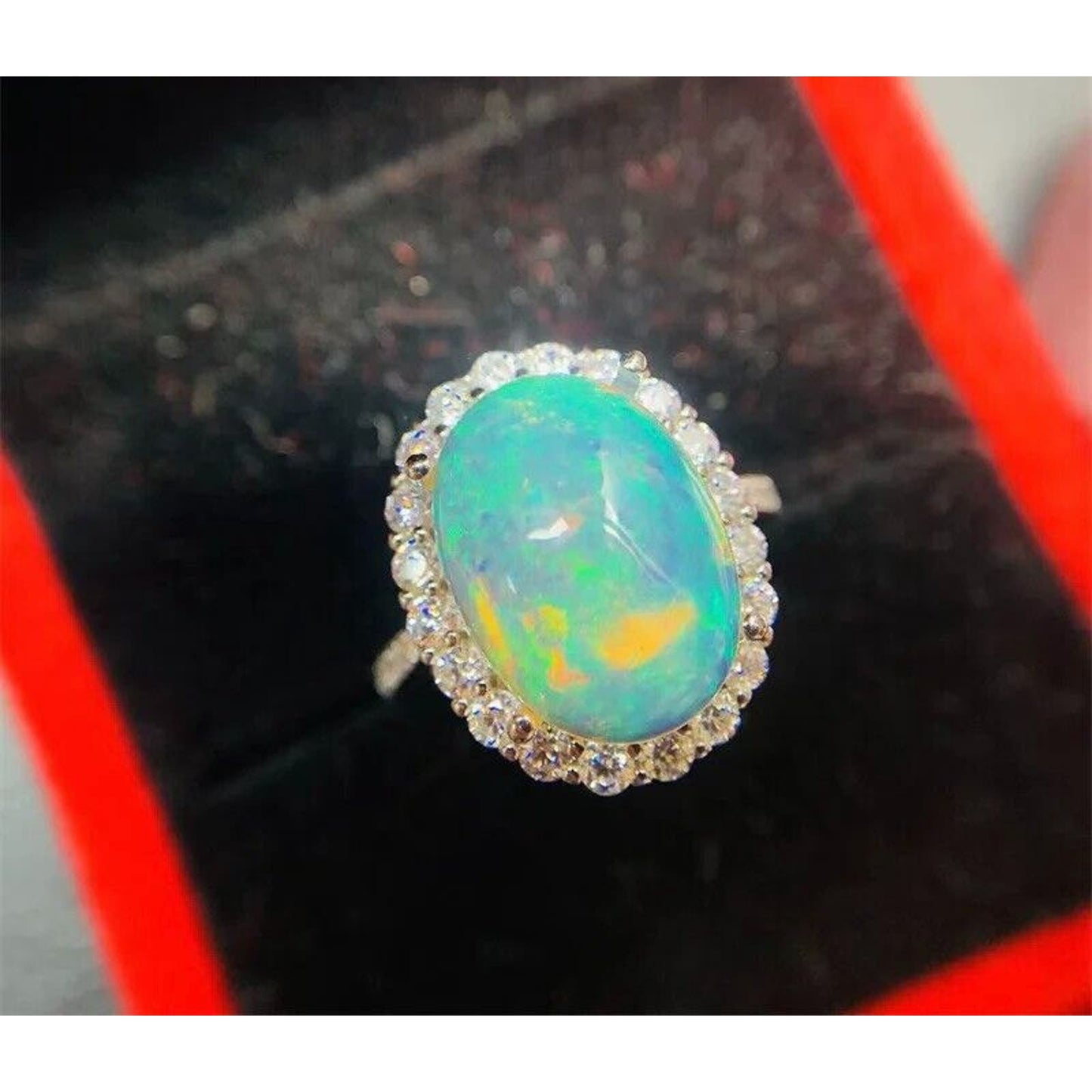 Large Fire Opal Statement Ring 10x14mm Sterling Silver