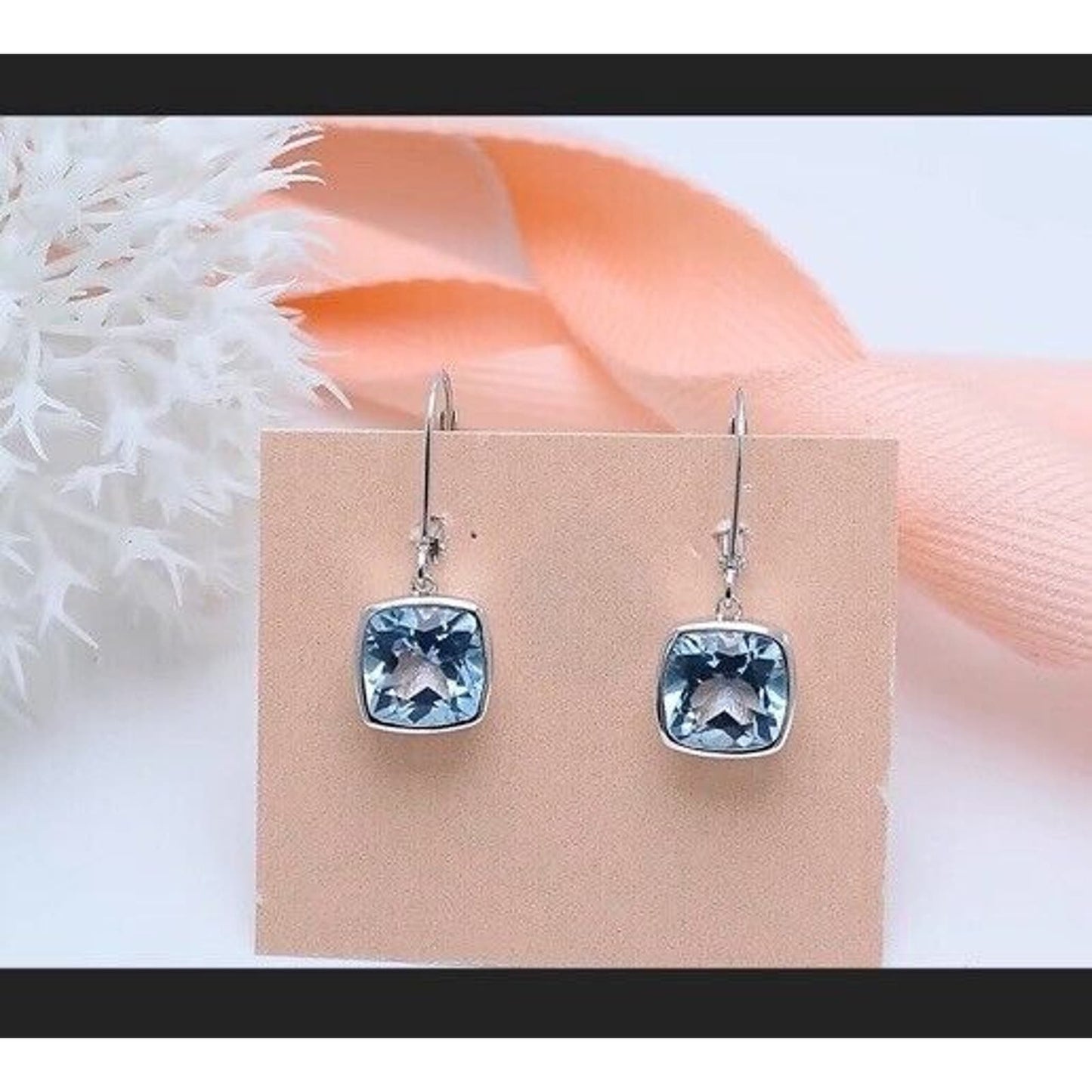 Sky Blue Topaz Bezel Set Dangle Earrings 9mm