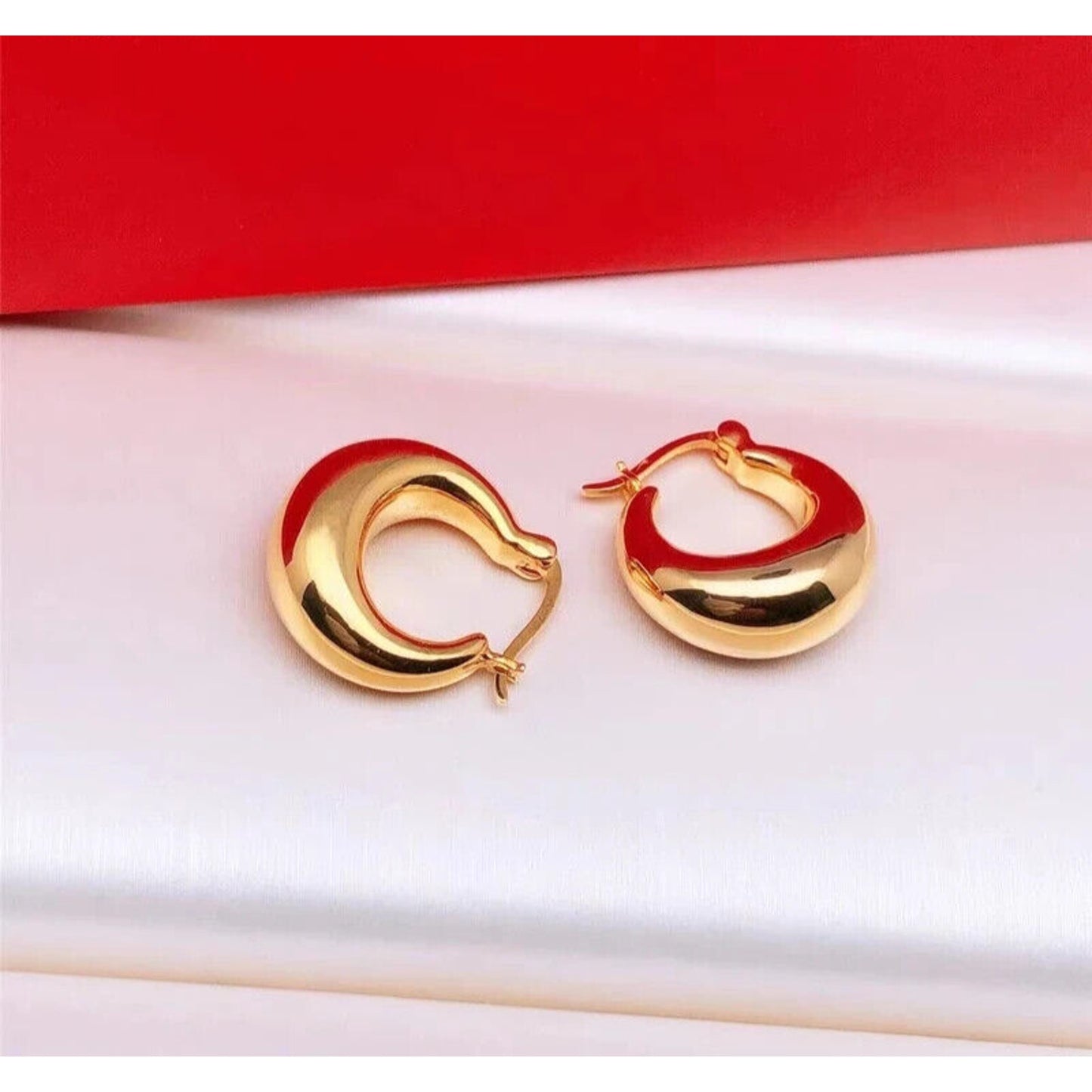 18k Gold Hoop Earrings, Thick Hoop Earrings Solid Yellow Gold Au750 18k Gold