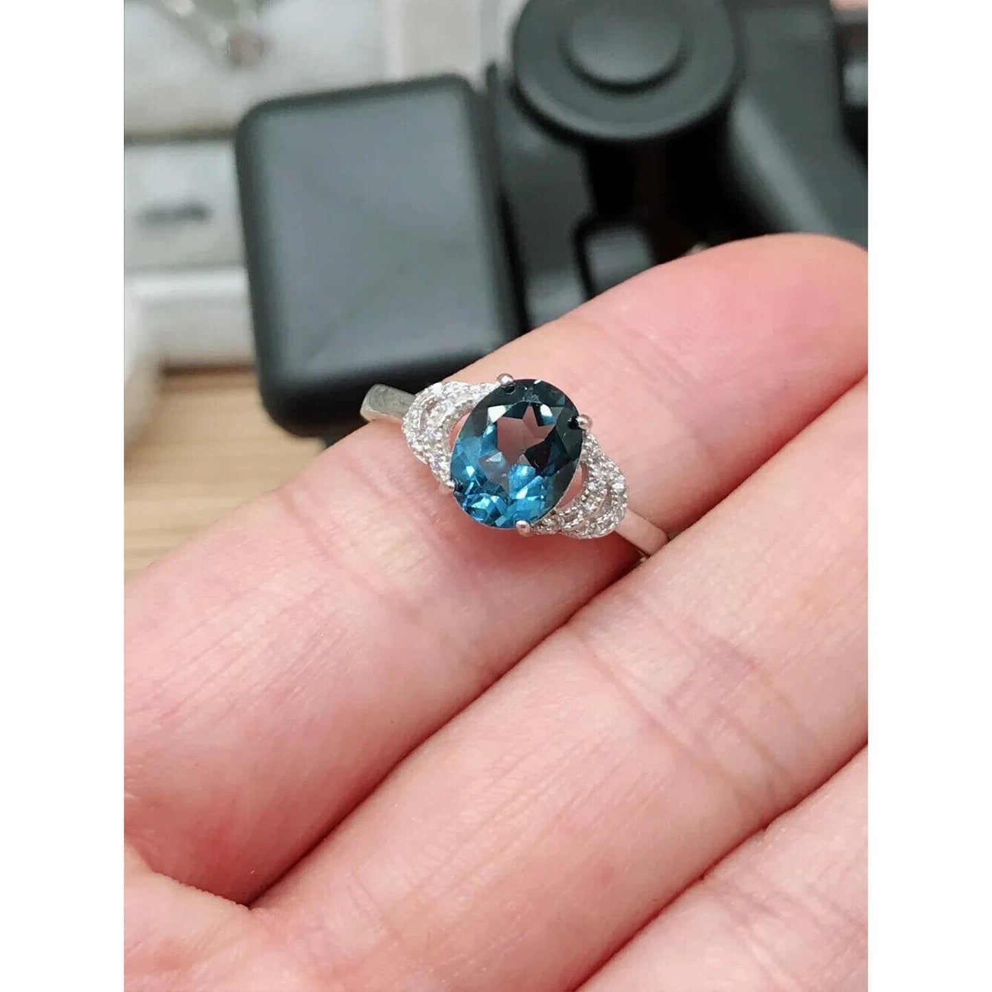 Natural London Blue Topaz Gemstone Ring 7x9mm, London Blue Topaz Rings