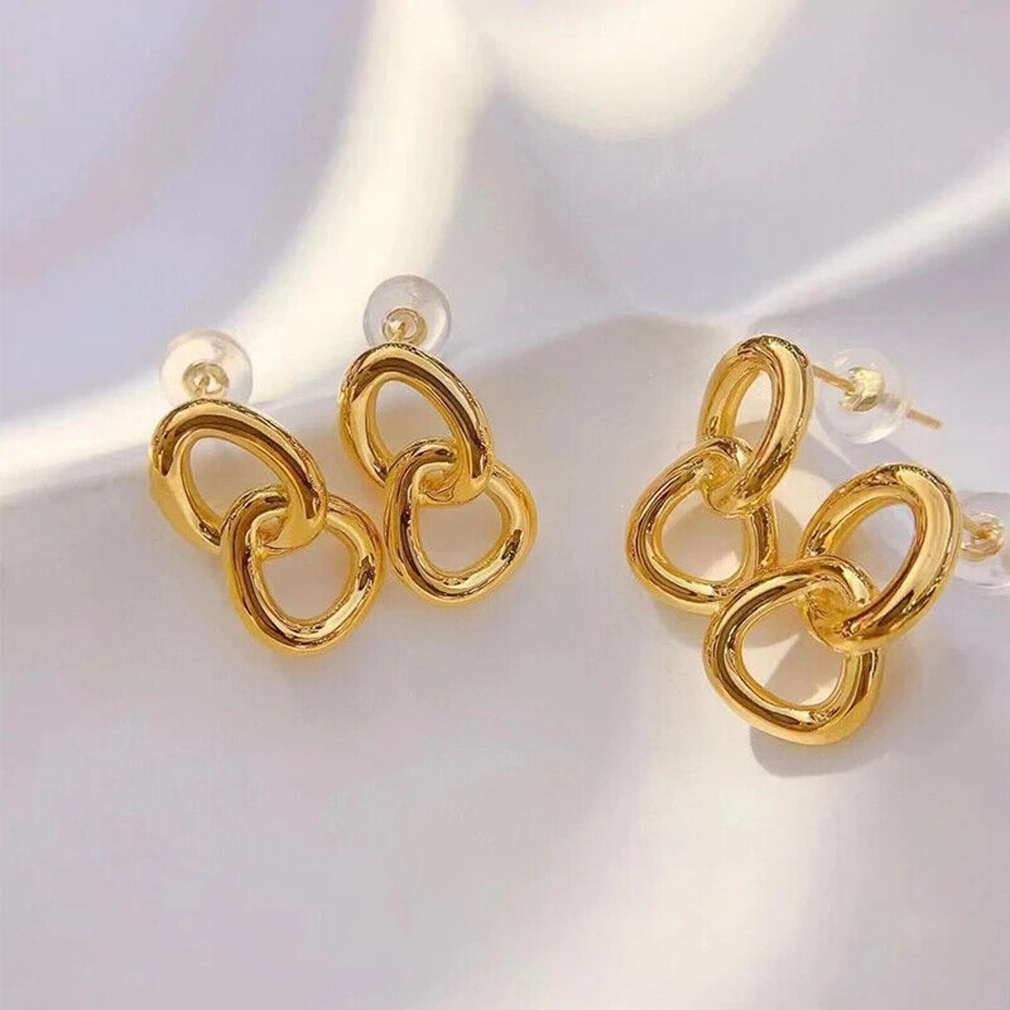 18k Gold Chain Link Earrings, Pure 18k Gold Chain Earrings Au750