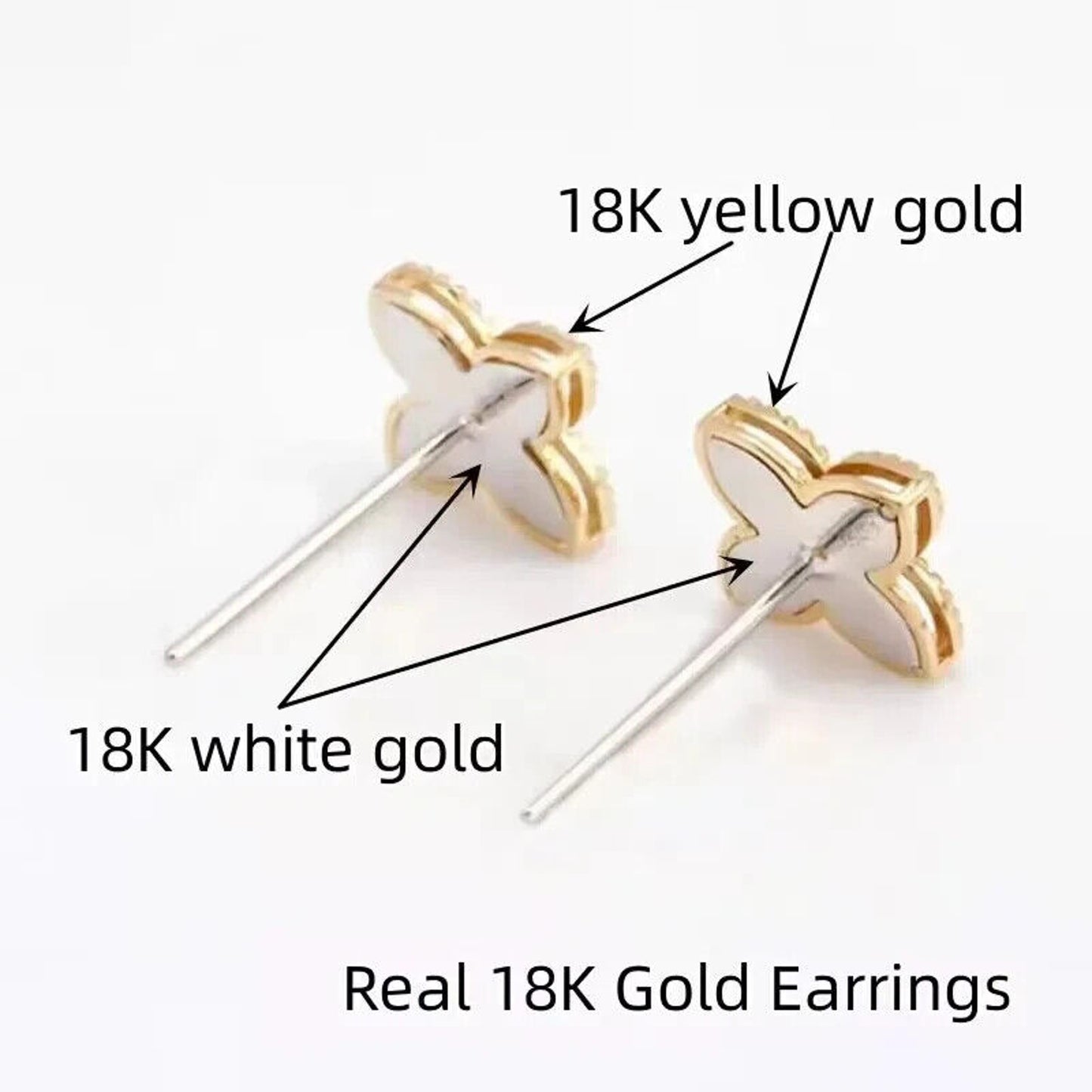 18k Gold Flower Stud Earrings, Pure 18k Gold Dainty Clover Earrings Au750