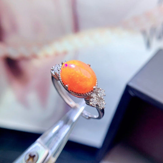 Orange Fire Opal Horizontal Cocktail Ring 8x10mm