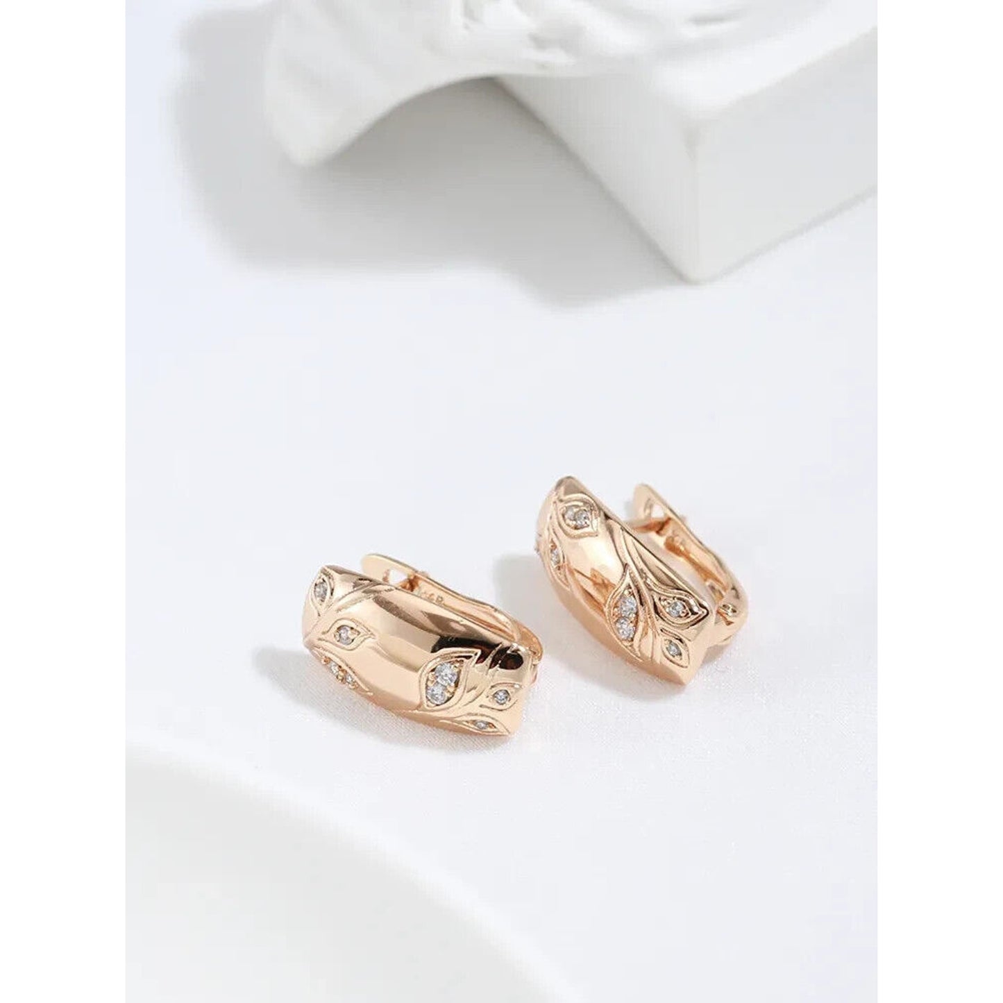 14k Rose Gold Plated Zircon Clip Earrings, 14k Rose Gold Earrings