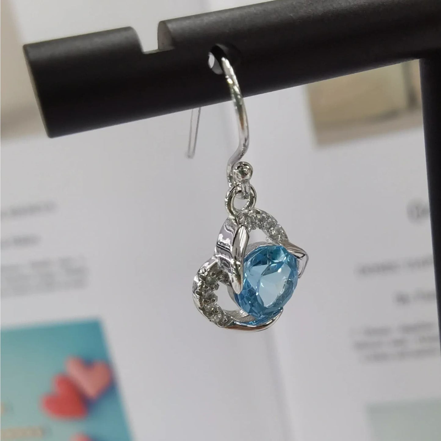 Swiss Blue Topaz Gemstone Earrings Round 6mm