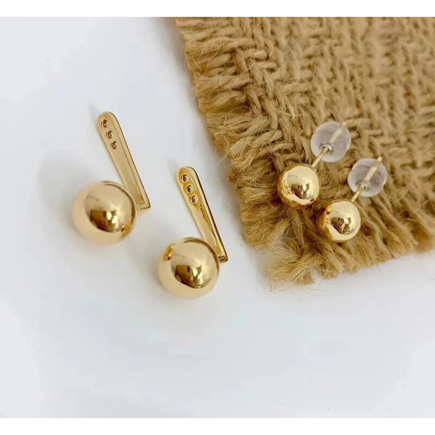 18k Yellow Gold Ball Stud Earrings, Dangle Ball Earrings Au750 Yellow Gold