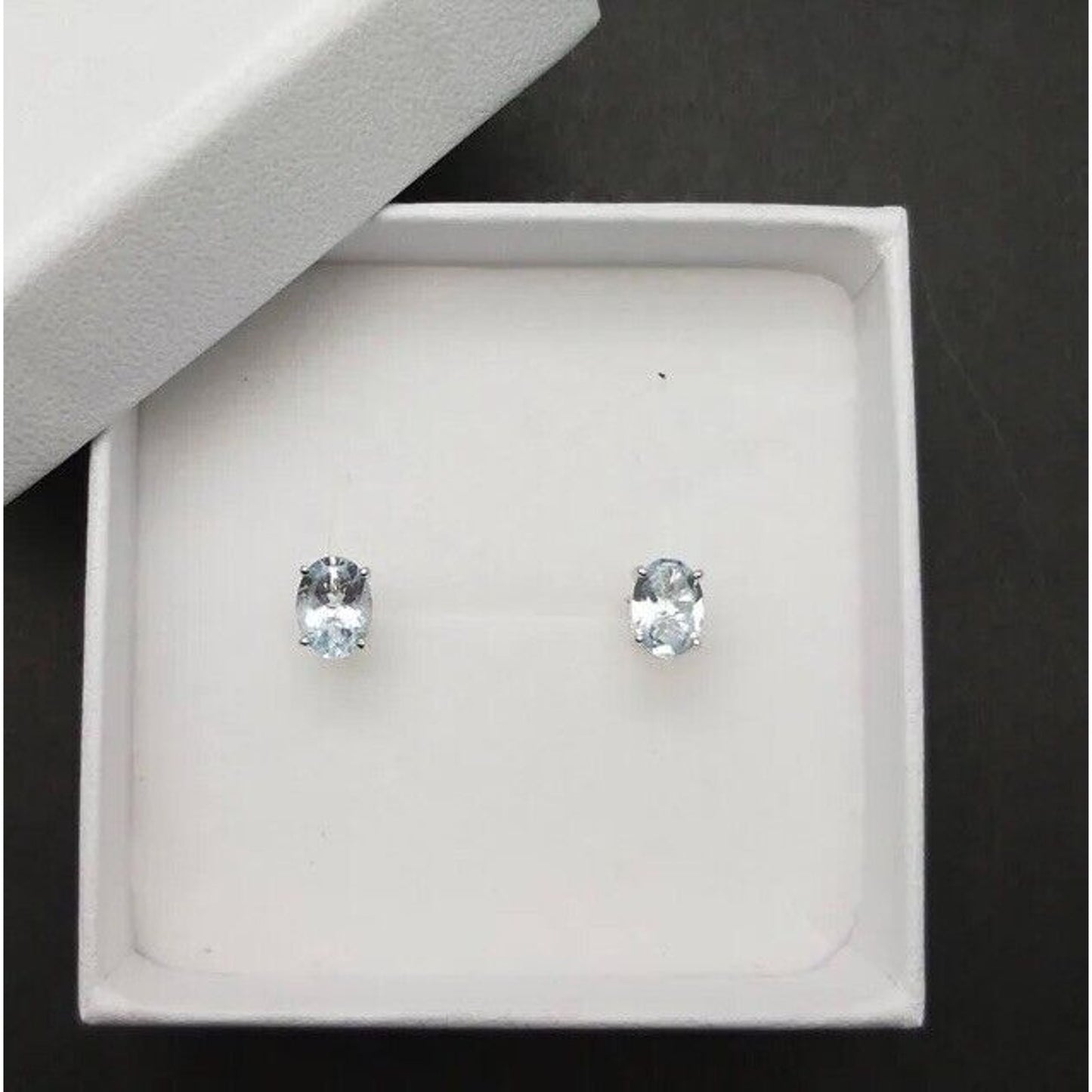 Aquamarine Stud Earrings Oval Cut 5x7mm, Natural Aquamarine Stud Earrings