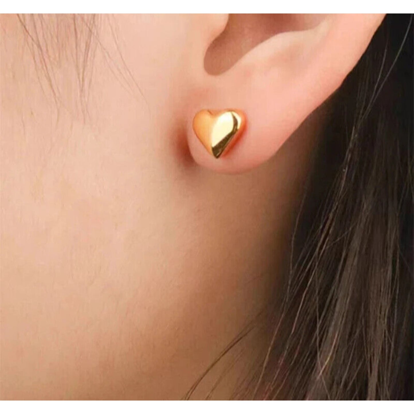 18k Gold Heart Stud Earrings, Au750 Heart Earrings, Yellow Gold Heart Earrings