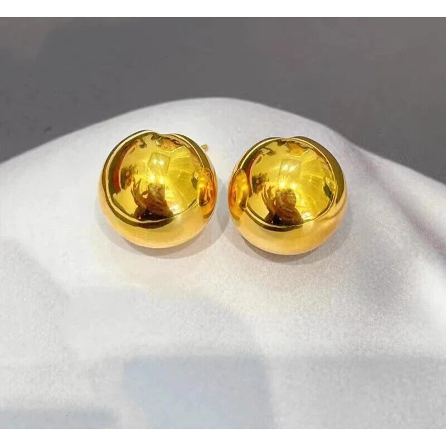 18k Yellow Gold Round Ball Earrings, Large Solid Gold Round Ball Earrings Au750