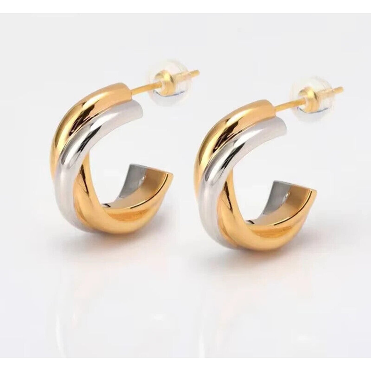 18k Yellow and White Gold Hoop Earrings, Two Tone 18k Gold Hoop Earrings Au750