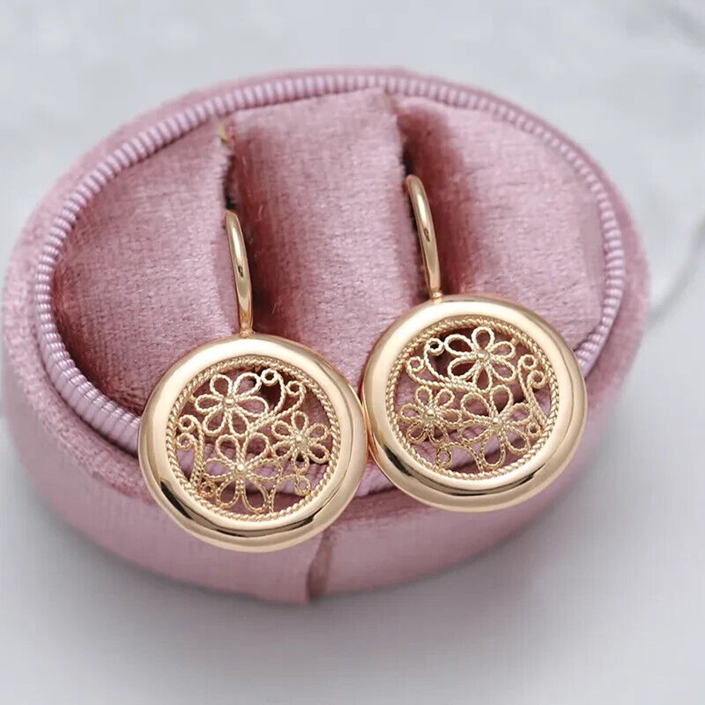 Rose Gold Earrings, Shiny Rose Gold Round Earrings 585 Rose Gold Stud