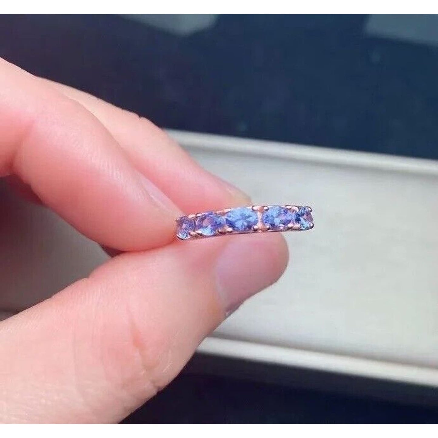 Natural Purple Tanzanite Dainty Band Ring 3x4mm