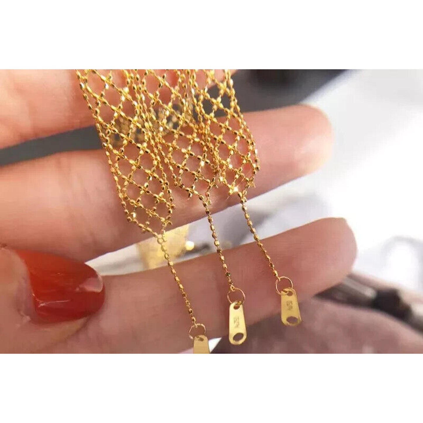 18k Gold Lace Bracelet, Yellow Gold Mesh Bracelet, Women's 18k Gold Lace Au750