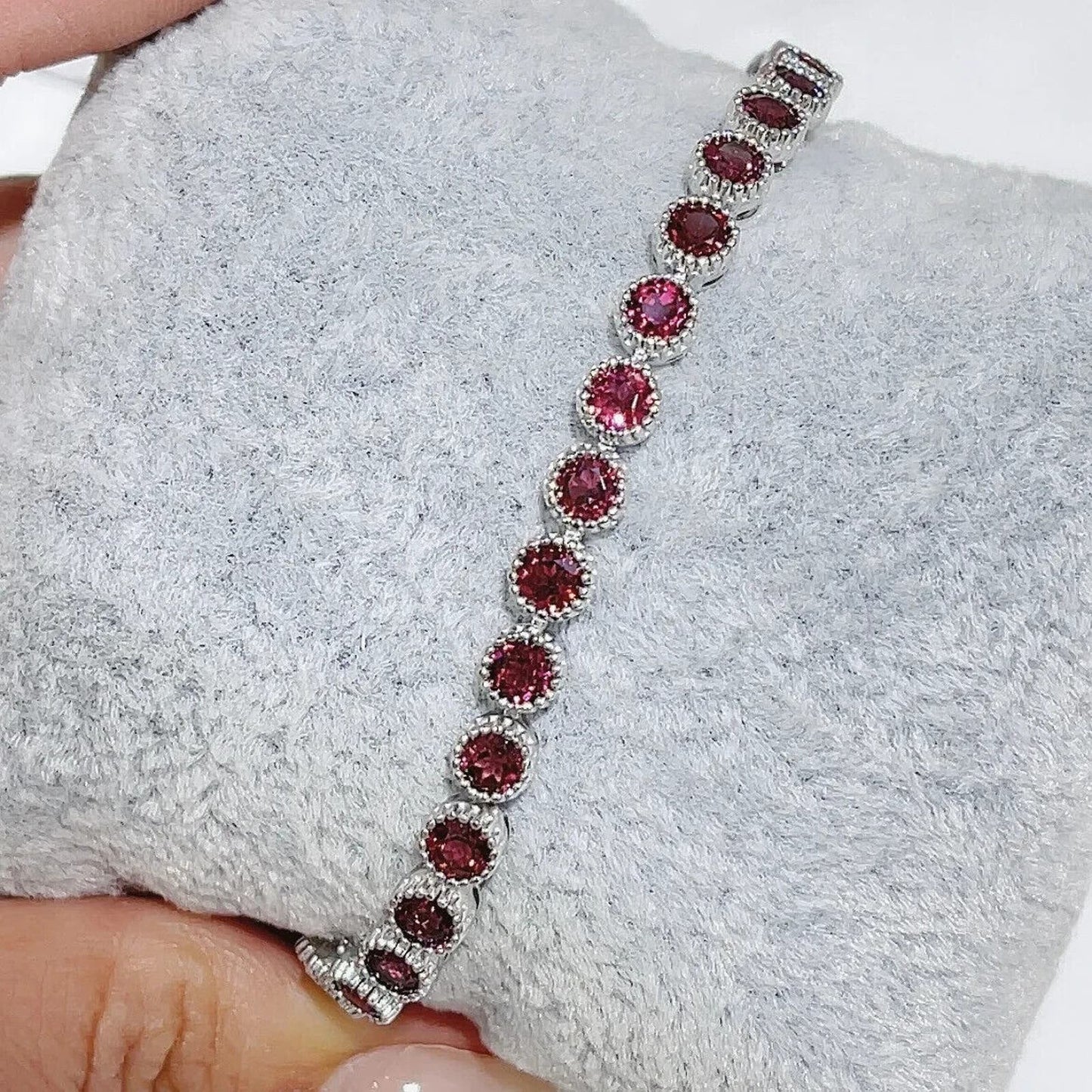 Red Garnet Round 4mm Tennis Bracelet Platinum Plated