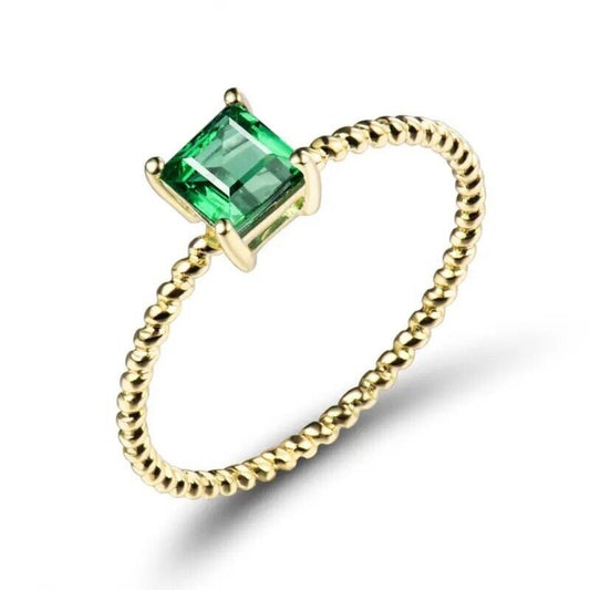 Natural Emerald Ring, Princess Cut 18k Yellow Gold