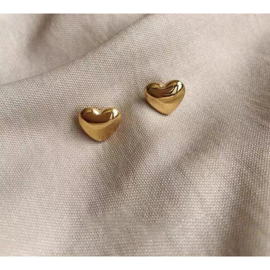 18k Gold Heart Stud Earrings, Au750 Heart Earrings, Yellow Gold Heart Earrings